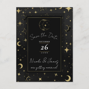 Postal De Anuncios Black & Gold Celestial Moon & Stars Salvar la Fech
