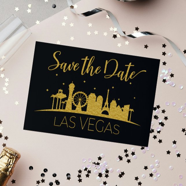 Postal De Anuncios Black Gold Las Vegas Strip Wedding Save The Date (Subido por el creador)