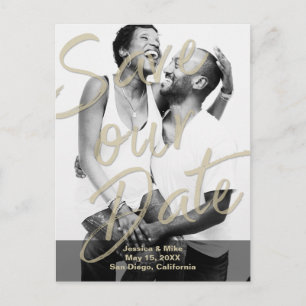 Postal De Anuncios Black Gold Modern Photo Script Save Our Date