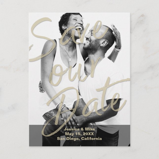 Postal De Anuncios Black Gold Modern Photo Script Save Our Date (Anverso)