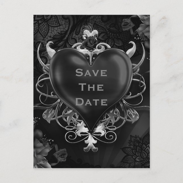 Postal De Anuncios Black Gótica Love Heart Wedding Save the Date (Anverso)