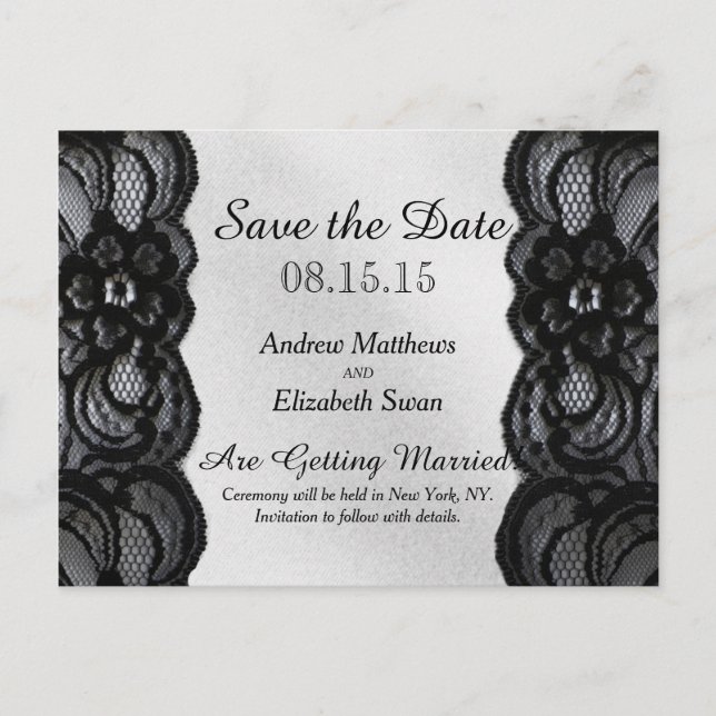 Postal De Anuncios Black Lace y Satin Save the Date (Anverso)