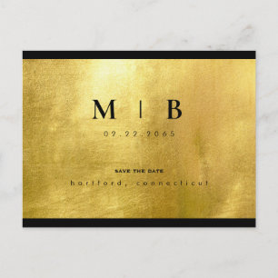Postal De Anuncios Black Monogram & Gold Sleek Save the Date