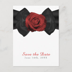 Postal De Anuncios Black Ribbon Bow & Red Rose Elegant Save the Date