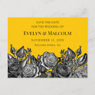 Postal De Anuncios Black Roses Goldenrod Save the Date STD