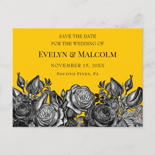 Postal De Anuncios Black Roses Goldenrod Save the Date STD (Anverso)