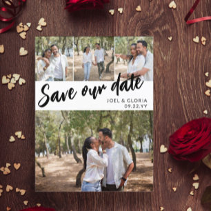 Postal De Anuncios Black Script 4 Photos Boda Guardar nuestra fecha