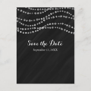 Postal De Anuncios Black & Silver Faux Diamond Bling Save The Date