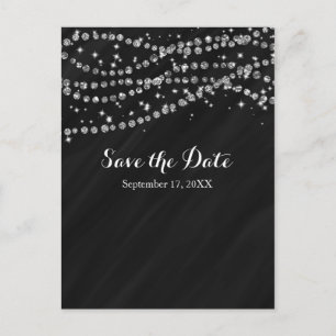 Postal De Anuncios Black & Silver Faux Diamond Bling Save The Date
