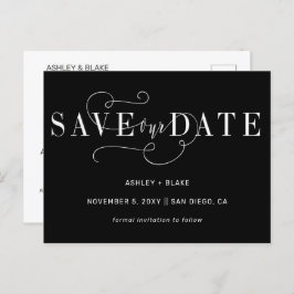 Postal De Anuncios Black Simple Letra a Mano Caligrafía Save the Date