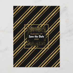 Postal De Anuncios Black & Sparkling Gold Stripe Modern Save the Date
