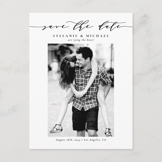 Postal De Anuncios Black Whimsical Script Photo Save the Date (Anverso)