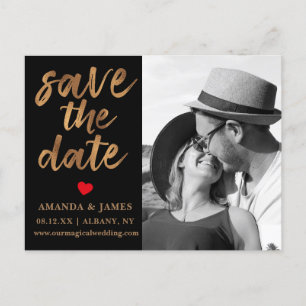 Postal De Anuncios Black & White Cooper Faux Foil Foto Save The Date