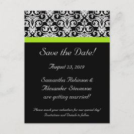 Postal De Anuncios Black/White Damask Chartreuse Verde Ahorre la Fech