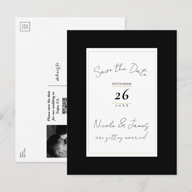 Postal De Anuncios Black White Gold Modern Minimal Save the Date (Anverso / Reverso)