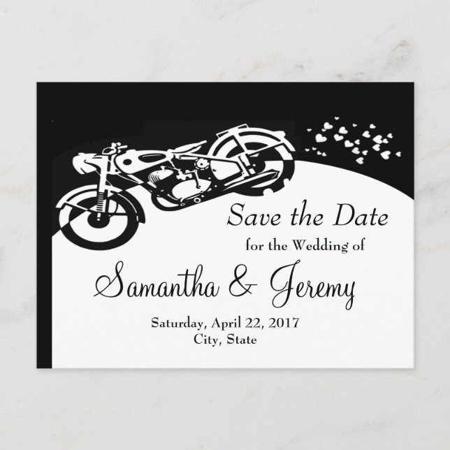 Postal De Anuncios Black White Motorcycle Custom Wedding Save Date (Anverso)