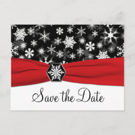 Postal De Anuncios Black, White, Red Snowflakes Save the Date Card