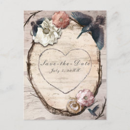 Postal De Anuncios Blanca Rústica Floral de Abedul y Colibrí Guardar