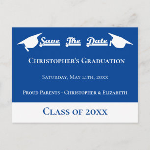 Postal De Anuncios Blanco Azul Moderno Ahorra La Fecha De Graduación