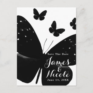 Postal De Anuncios Blanco con Mariposas Negras Guarde la Fecha