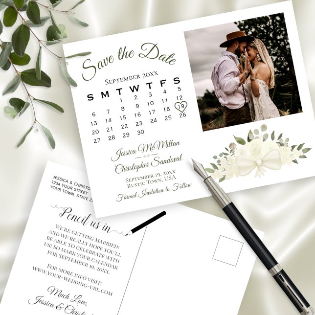 Postal De Anuncios Blanco Marfil Floral Foto y Calendario Salva la Fe (Subido por el creador)