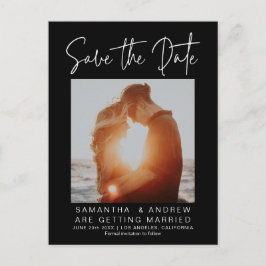 Postal De Anuncios Blanco negro simple guardar la fecha subir tu foto