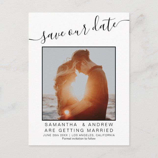 Postal De Anuncios Blanco negro simple guardar la foto de la moda del (Anverso)