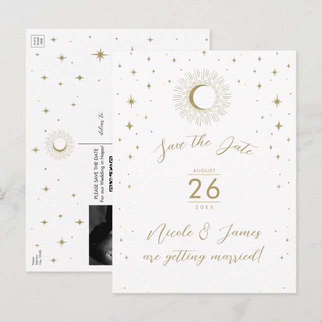 Postal De Anuncios Blanco Oro Celestial Explosión Solar Foto Salvar F (Anverso / Reverso)