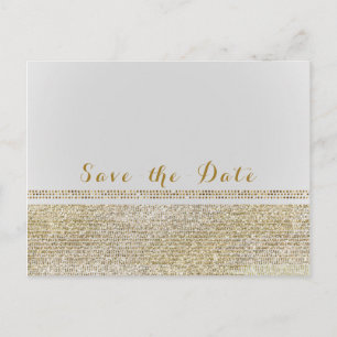 Postal De Anuncios Blanco y dorado brillante Glam Chic Save the Date