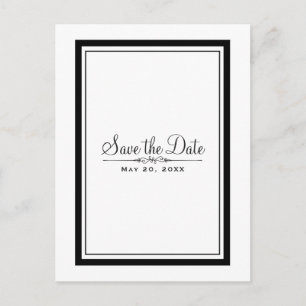 Postal De Anuncios Blanco y Negro Elegante Chic Boda Salva la Fecha