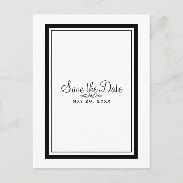 Postal De Anuncios Blanco y Negro Elegante Chic Boda Save the Date (Anverso)
