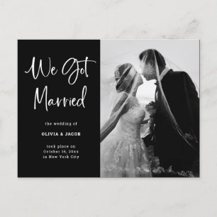 Postal De Anuncios Blanco y negro elegantes  Boda fotográfico