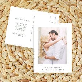 Postal De Anuncios Blanco y Salvia | Elegante Foto Guardar la Fecha