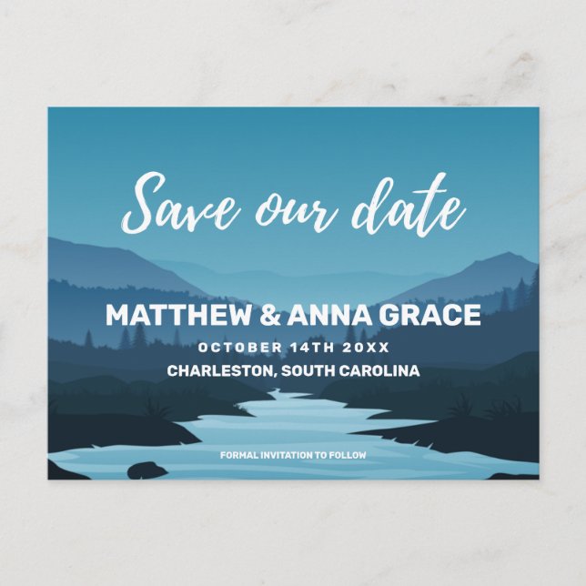 Postal De Anuncios Blue Adventure Travel Mountains Guardar fecha (Anverso)