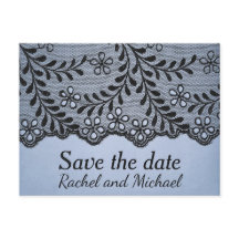 Blue and Black Faux Lace Save the Date