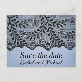 Postal De Anuncios Blue and Black Faux Lace Save the Date