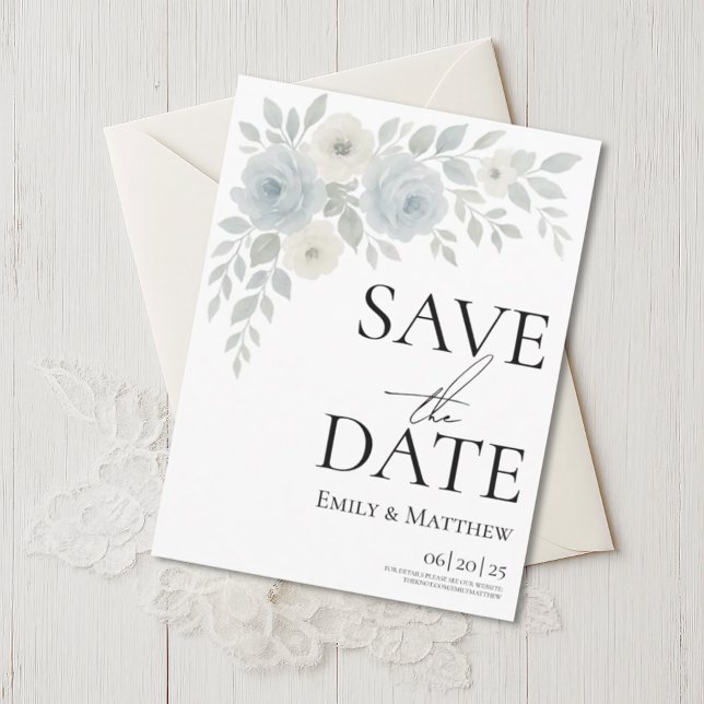Postal De Anuncios Blue and Ivory Floral Save The Date (Subido por el creador)