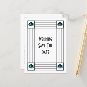 Postal De Anuncios Blue Art Deco Design Wedding Save The Date