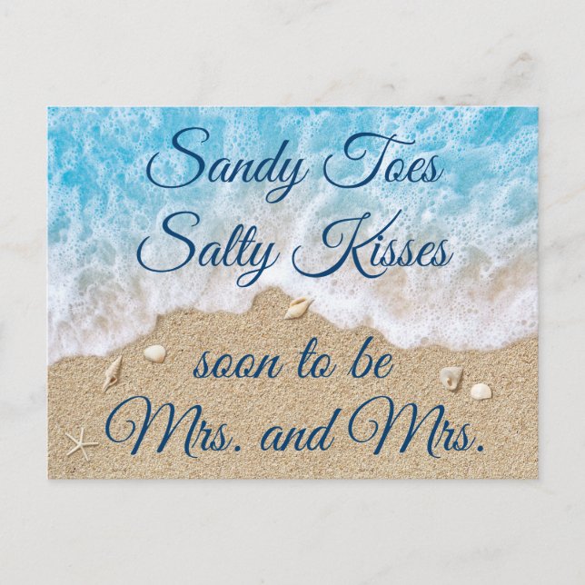 Postal De Anuncios Blue Beach Waves Mrs & Mrs Save the Date (Anverso)