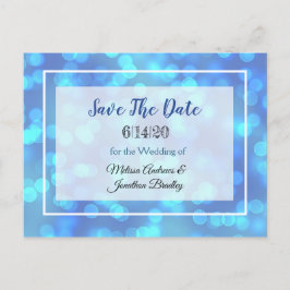 Postal De Anuncios Blue Bokeh Save the Date Postcard