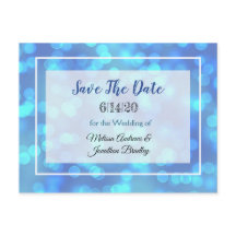 Blue Bokeh Save the Date Postcard