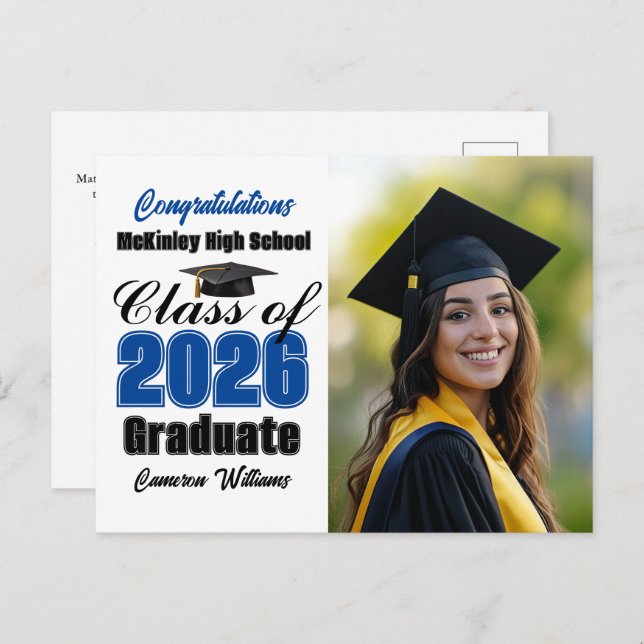 Postal De Anuncios Blue Class of 2026 Graduate Photo Graduation (Anverso / Reverso)
