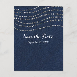 Postal De Anuncios Blue Denim & Diamonds Sparkle Bling Save the Date
