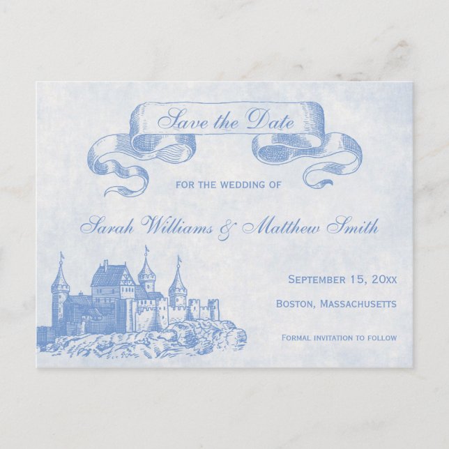 Postal De Anuncios Blue Fairytale Wedding Save the Date Postcard (Anverso)