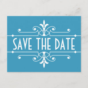 Postal De Anuncios Blue Fancy Ornamental Save the Date Postcard