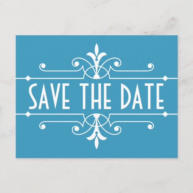 Postal De Anuncios Blue Fancy Ornamental Save the Date Postcard (Anverso)