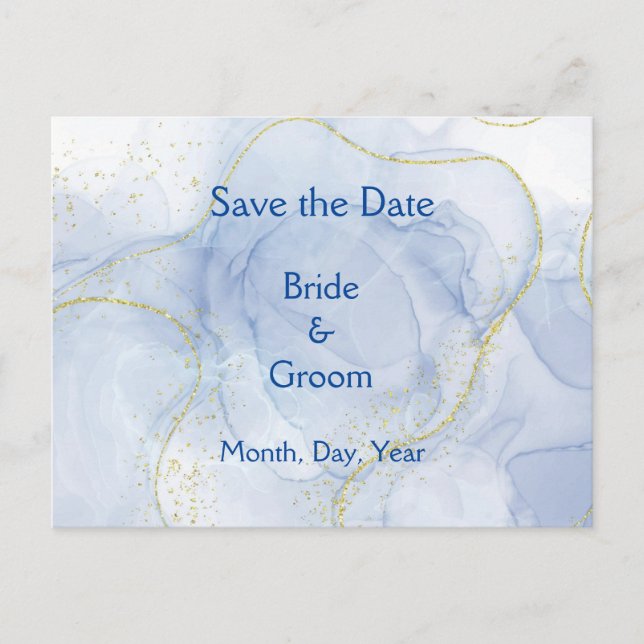 Postal De Anuncios Blue Gold Swirl Save the Date Wedding Invites (Anverso)