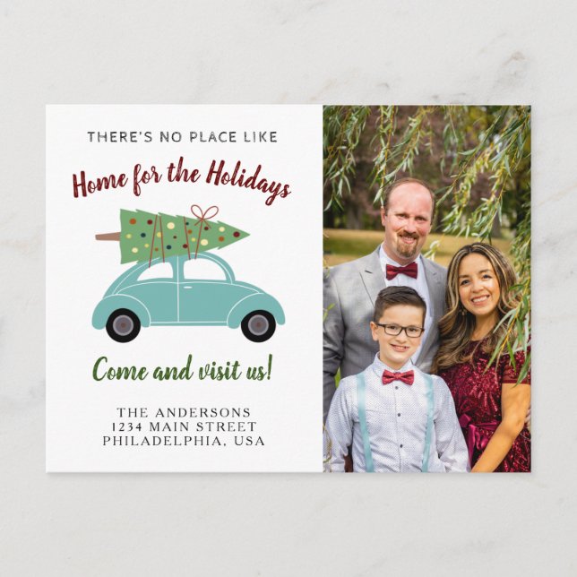 Postal De Anuncios Blue Green Car Christmas Tree Photo Holiday Moving (Anverso)