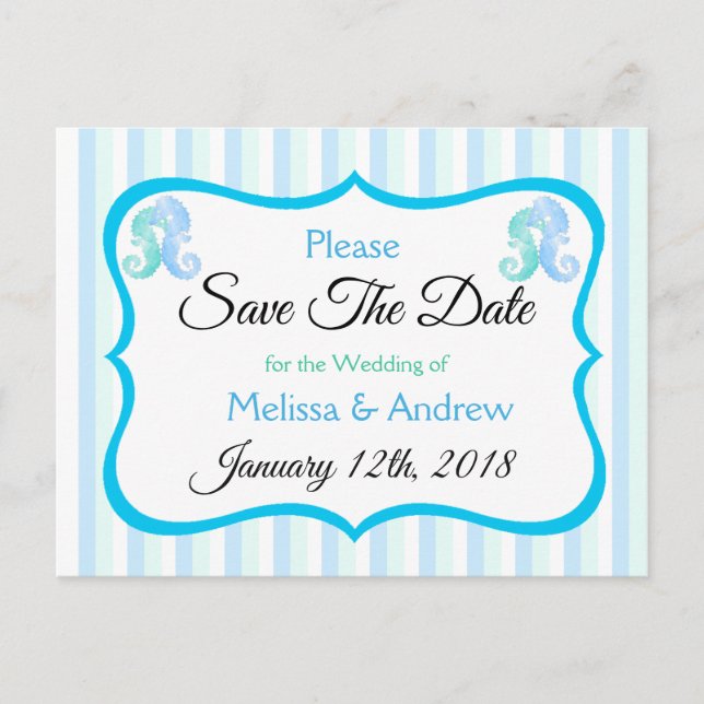 Postal De Anuncios Blue Green Oceanic Beach Save the Date Postcard (Anverso)