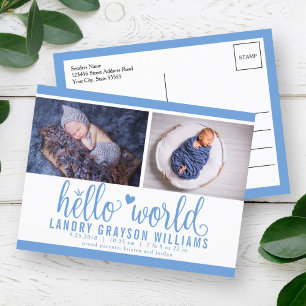 Postal De Anuncios Blue Hello World Photo Birth Stat